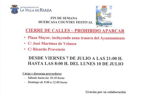Imagen CIERRE EXTRAORDINARIO DE LA PLAZA MAYOR Y CALLES ALEDAÑAS HUERCASA COUNTRY FESTIVAL 2017