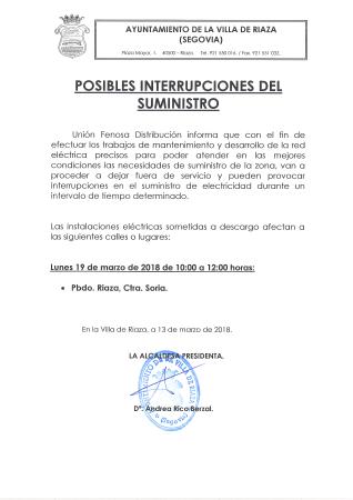 Imagen POSIBLES INTERRUPCIONES DEL SUMINISTRO