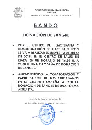 Imagen BANDO DONACIÓN SANGRE