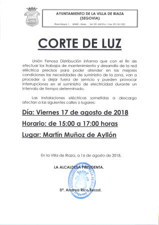 Imagen CORTE DE LUZ EN MARTÍN MUÑOZ DE AYLLÓN.