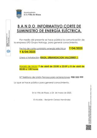 Imagen CORTE DE SUMINISTRO DE ENERGÍA ELÉCTRICA.