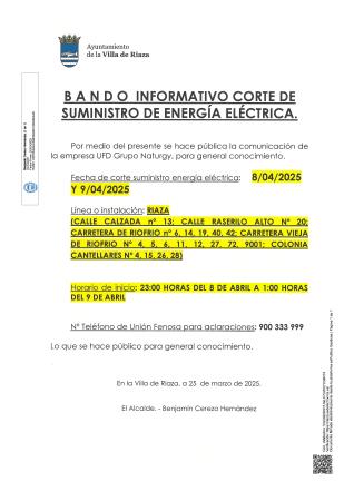 Imagen CORTE DE SUMINISTRO DE ENERGÍA ELÉCTRICA.