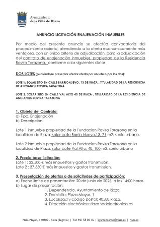 Imagen ANUNCIO LICITACIÓN ENAJENACIÓN INMUEBLES