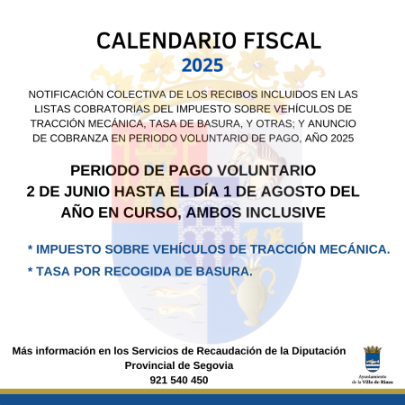 Imagen NOTIFICACIÓN COLECTIVA DE LOS RECIBOS INCLUIDOS EN LAS LISTAS COBRATORIAS DEL IMPUESTO SOBRE VEHÍCULOS DE TRACCIÓN MECÁNICA, TASA DE...