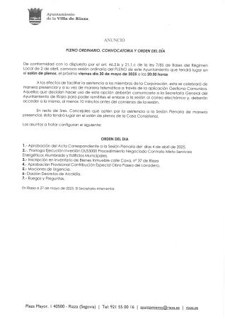 Imagen Sesión Plenaria Ordinaria de 30 de mayo de 2025