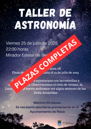 Imagen TALLER DE ASTRONOMÍA. plazas completas
