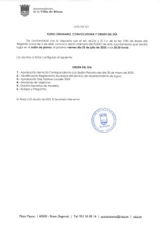Imagen Sesión Plenaria Ordinaria de 25 de julio de 2025