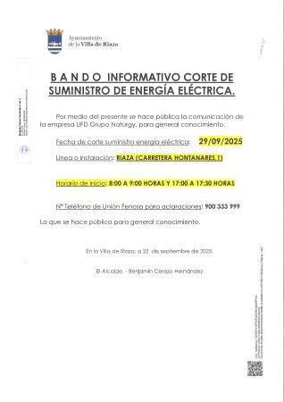 Imagen BANDO INFORMATIVO CORTE DE SUMINISTRO DE ENERGÍA ELÉCTRICA