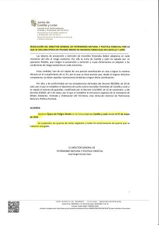 Imagen RESOLUCION DEL DIRECTOR GENERAL DE PATRIMONIO  NATURAL Y POLÍTICA FORESTAL POR LA QUE SE DELARA ÉPOCA DE PELIGRO MEDIO DE INCENDIOS FORESTALES EN CASTILLA Y LEÓN