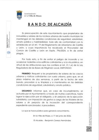 Imagen BANDO LIMPIEZA DE SOLARES