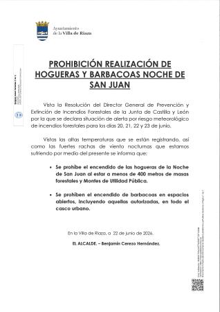 Imagen PROHIBICIÓN REALIZACIÓN DE HOGUERAS Y BARBACOAS NOCHE DE SAN JUAN.