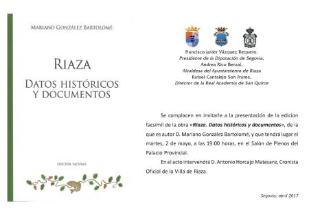PRESENTACIÓN DEL LIBRO "RIAZA. DATOS HISTÓRICOS Y DOCUMENTOS"