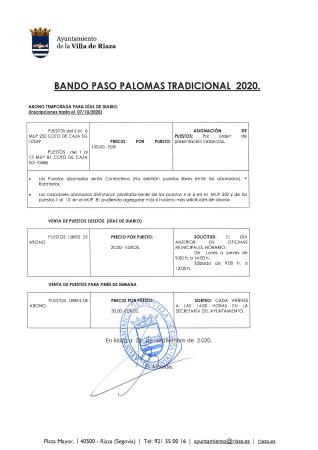 Imagen BANDO PASO PALOMAS TRADICIONAL  2020