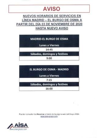 Imagen 3 de noviembre. Nuevos horarios transporte público. Línea Madrid - Burgo de Osma.