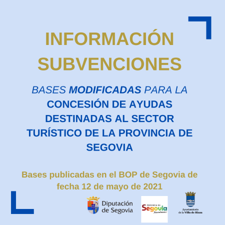 Imagen Bases Modificadas concesión de Ayudas al sector turístico de la provincia de Segovia