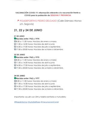 Imagen Vacunación Segovia y provincia. Semana 21 de junio