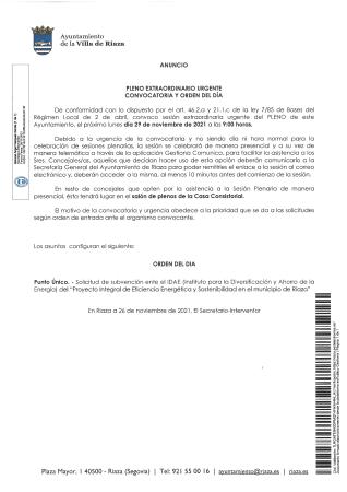 Imagen Convocatoria Sesión Plenaria extraordinaria Urgente