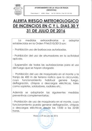 Imagen ALERTA RIESGO METEOROLOGICO DE INCENDIOS EN CYL LOS DÍAS 30 Y 31 DE JULIO