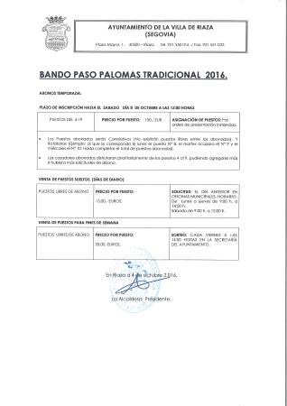 Imagen BANDO PASO PALOMAS TRADICIONAL 2016