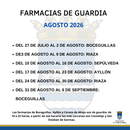 Imagen FARMACIAS DE GUARDIA, AGOSTO 2026.