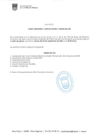 Imagen Sesión plenaria ordinaria de 25 de septiembre de 2026