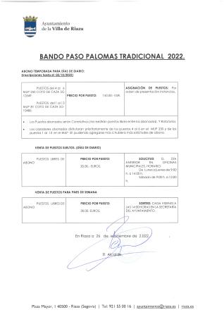 Imagen BANDO PASO PALOMAS TRADICIONAL  2022.
