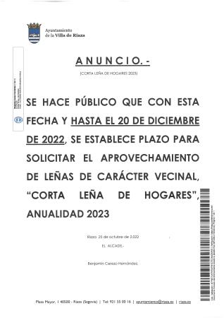 Imagen Anuncio.- Corte de leña de hogares 2023