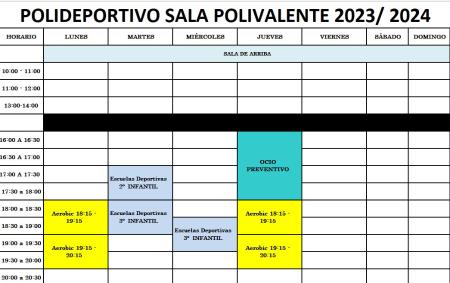 Imagen HORARIOS PABELLÓN TEMPORADA 2023-2024. SALA POLIVALENTE