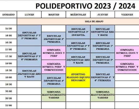 Imagen HORARIOS PABELLÓN TEMPORADA 2023-2024 (PISTA POLIDERPORTIVA)