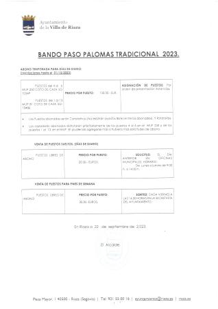 Imagen BANDO PASO PALOMAS TRADICIONAL  2023